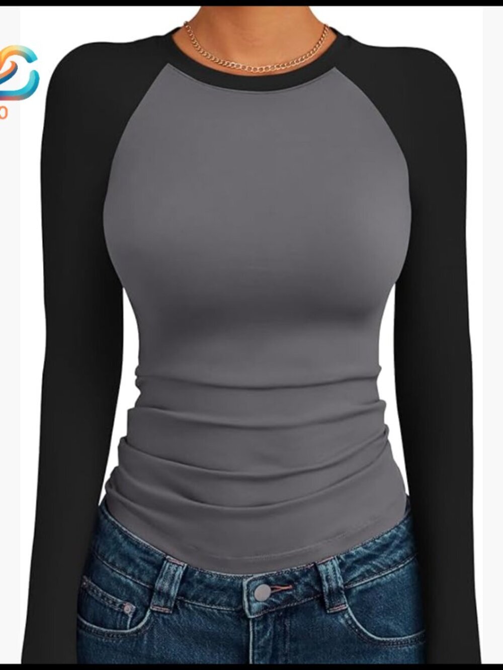 Slim Fit Long Sleeve Stretchy Cropped Top Color Block Design